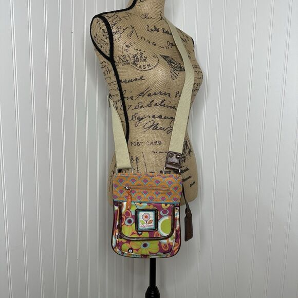 Lily Bloom Crossbody Purse Shoulder Bag 2 Tone Floral Leather Accent Flap Pocket - Picture 14 of 16